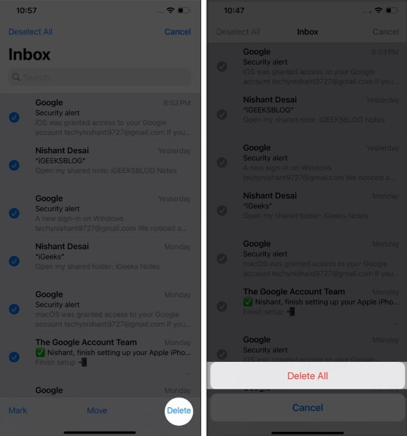 iPhone和iPad上如何批量删除邮件应用中的邮件