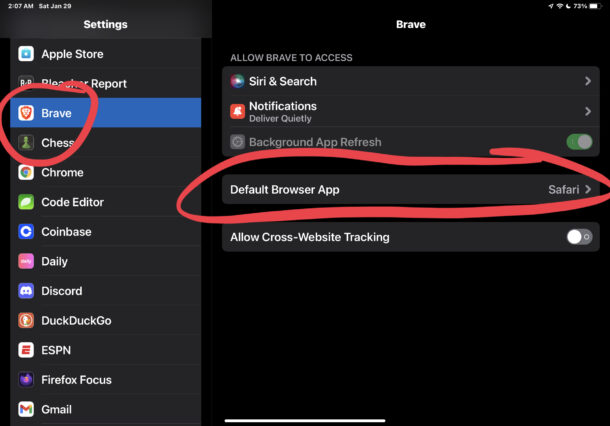 如何将Brave设为iPhone和iPad上的默认浏览器