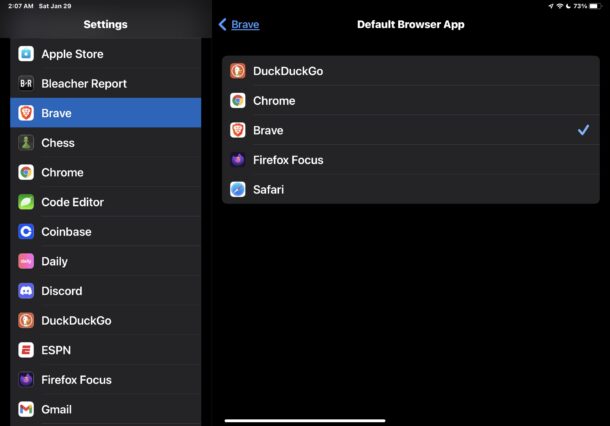 如何将Brave设为iPhone和iPad上的默认浏览器