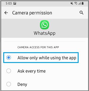 允许 WhatsApp 访问相机