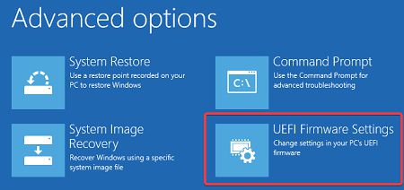 Windows 中的 UEFI 固件设置选项