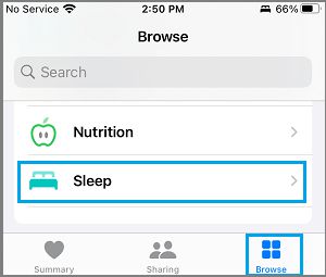 健康应用程序中的睡眠设置选项