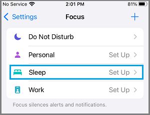 iPhone 对焦模式下的睡眠设置选项