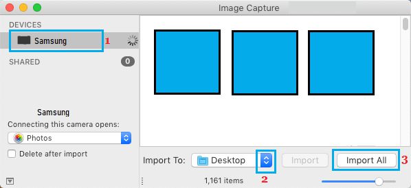 使用 Image Capture 将所有照片从 Android 导入 Mac