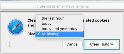 清除 Mac 上的所有 Safari 浏览历史选项