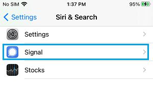 Siri 和搜索设置屏幕上的应用程序