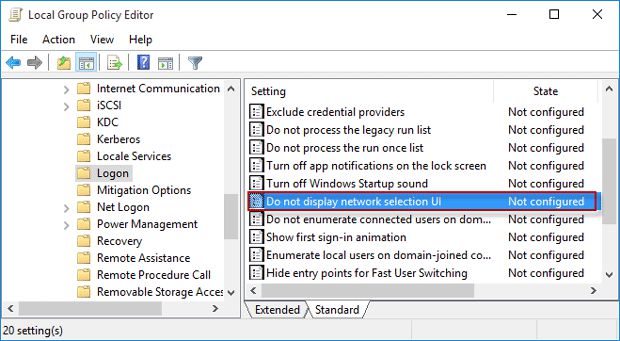 从Windows10登录屏幕中删除网络图标的2种方法