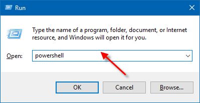 在“运行”中打开 Windows PowerShell