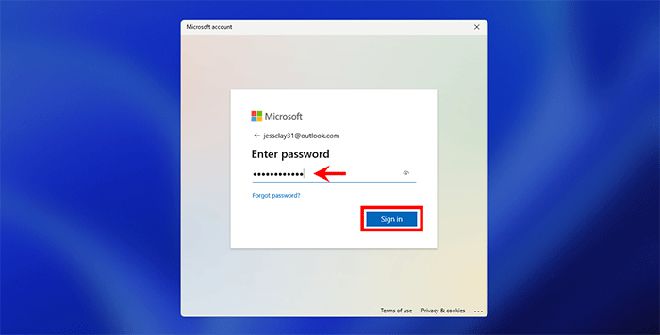 输入 Microsoft 帐户密码进行登录