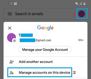 Gmail 中的管理帐户选项