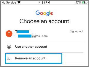 在 Gmail 应用程序中删除帐户选项