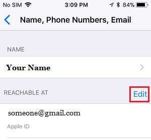 在 iPhone 上编辑 Apple ID 电子邮件选项